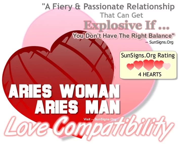 Compatibilidad de la mujer Aries y el hombre Aries . Una relación ardiente y apasionada que puede llegar a ser explosiva.