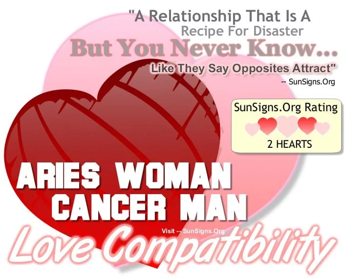 compatibilidad con aries woman cancer man.Una Relación Que Es Una Receta Para El Desastre, Pero Nunca Se Sabe, Los Opuestos Pueden Atraer.